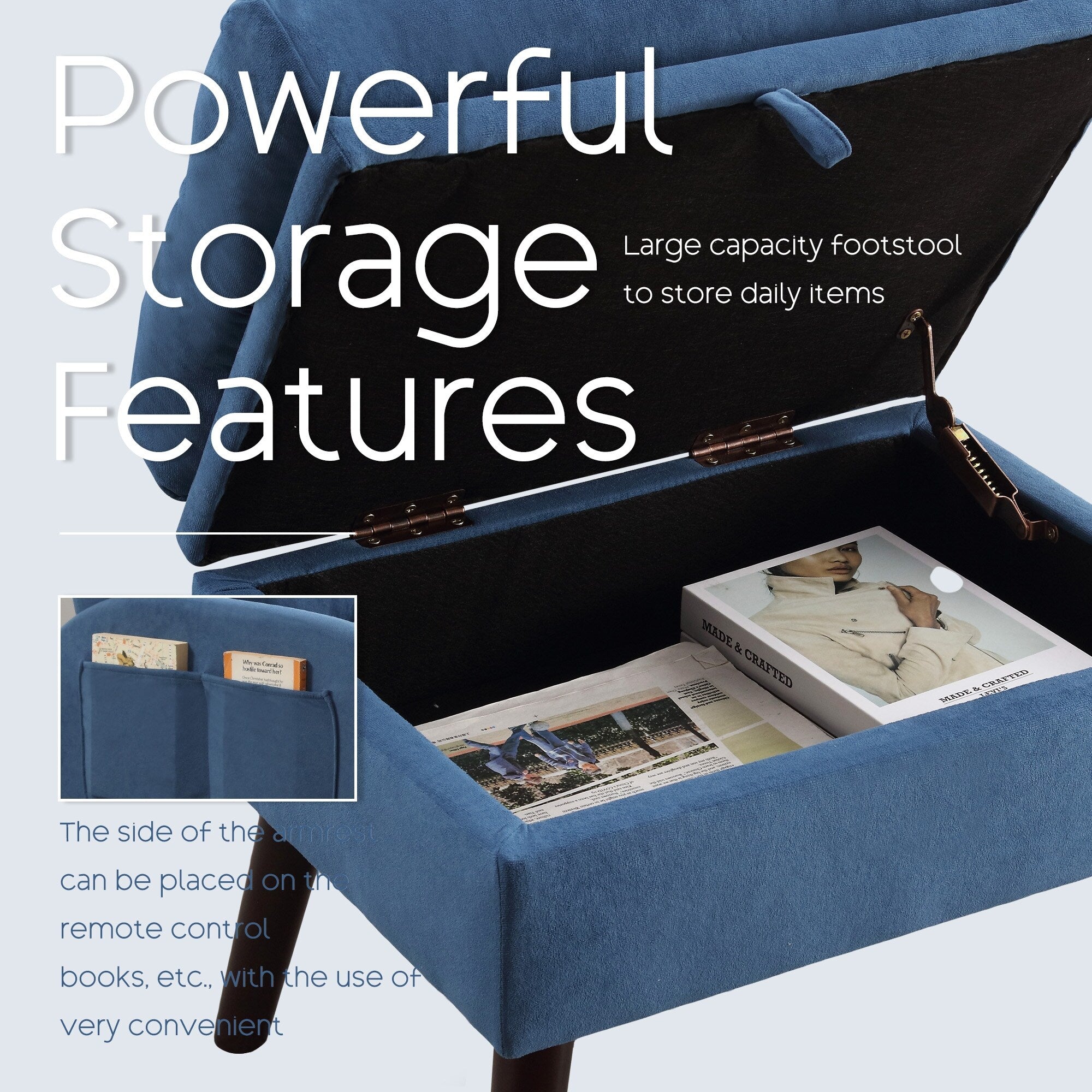 Poltrona lounge HOMYKA con schienale regolabile e pouf contenitore