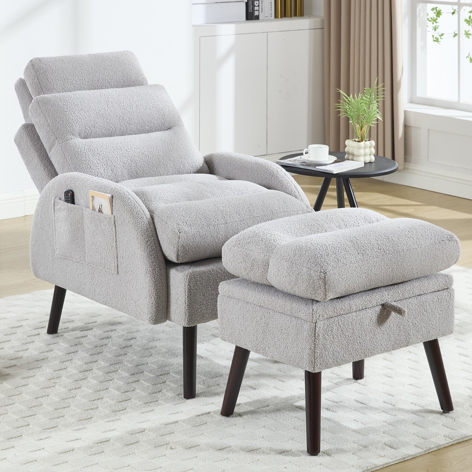 Poltrona lounge HOMYKA con schienale regolabile e pouf contenitore