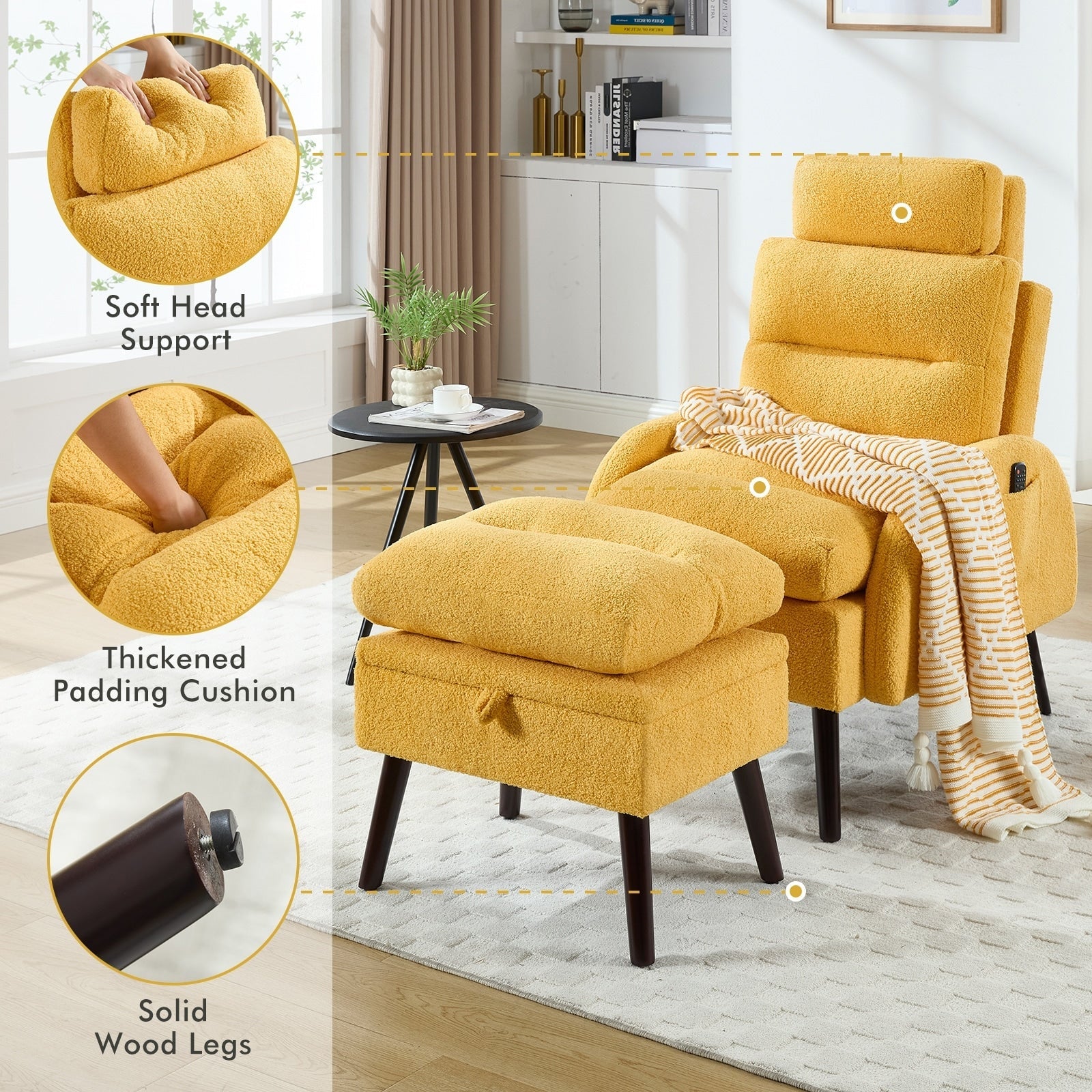 Poltrona lounge HOMYKA con schienale regolabile e pouf contenitore