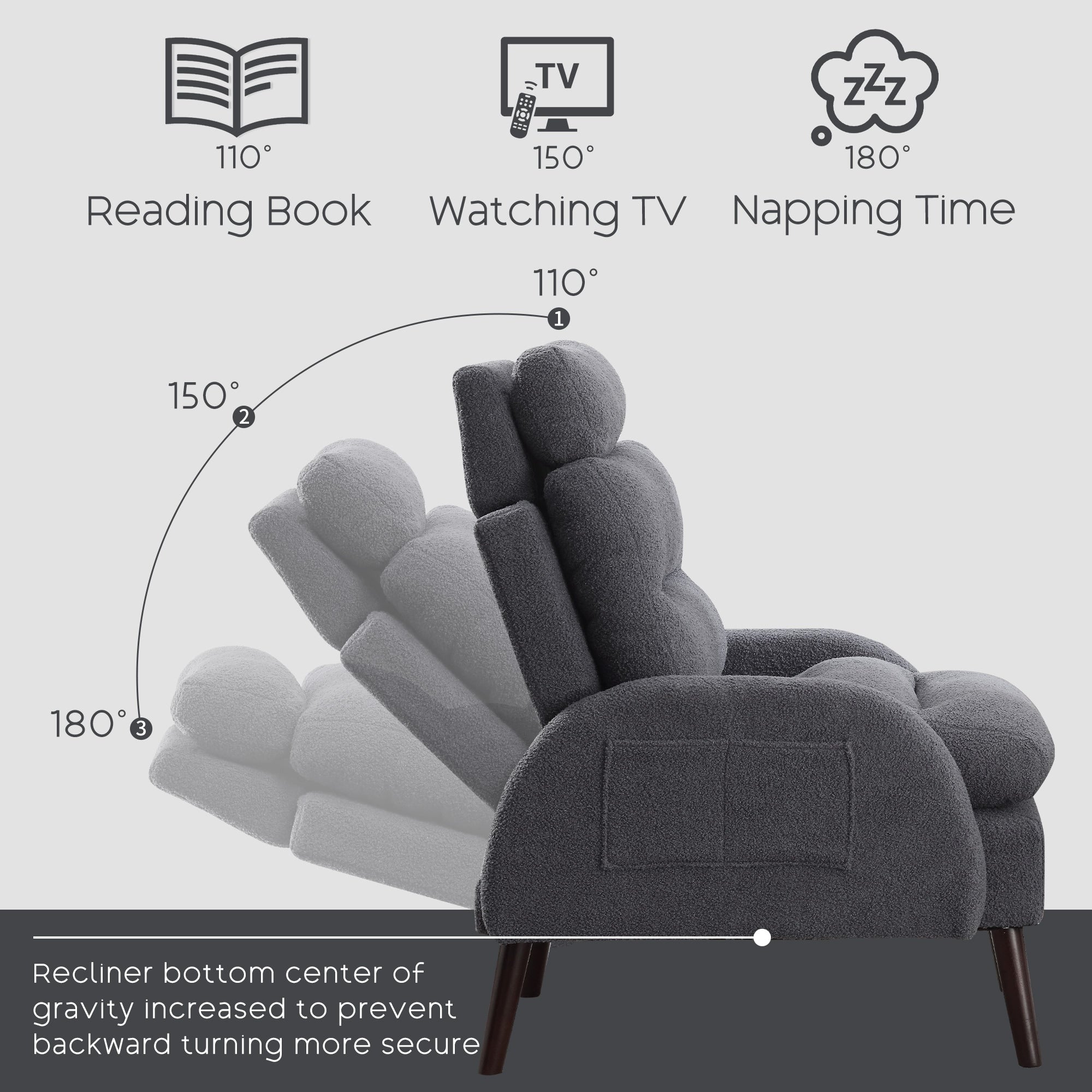 Poltrona lounge HOMYKA con schienale regolabile e pouf contenitore