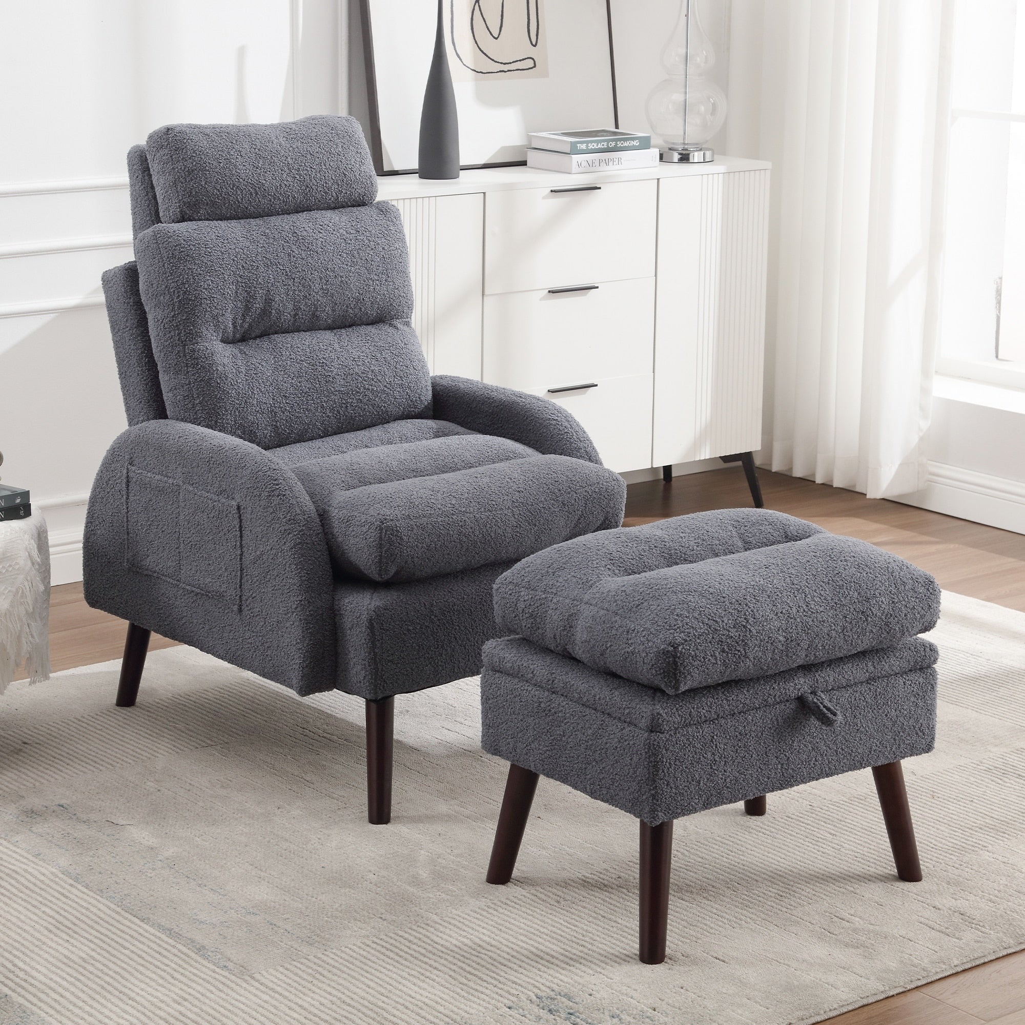 Poltrona lounge HOMYKA con schienale regolabile e pouf contenitore