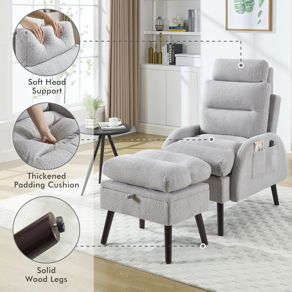 Poltrona lounge HOMYKA con schienale regolabile e pouf contenitore