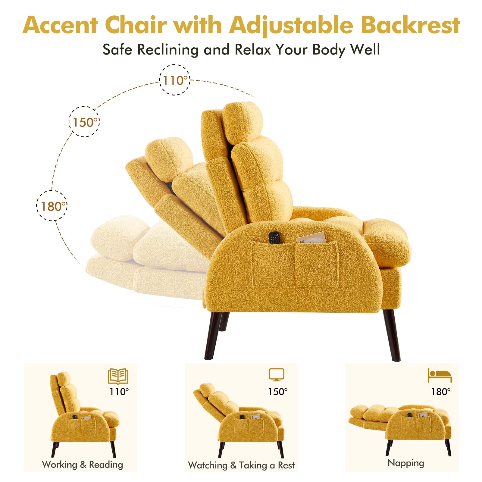 Poltrona lounge HOMYKA con schienale regolabile e pouf contenitore
