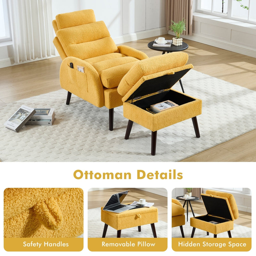 Poltrona lounge HOMYKA con schienale regolabile e pouf contenitore