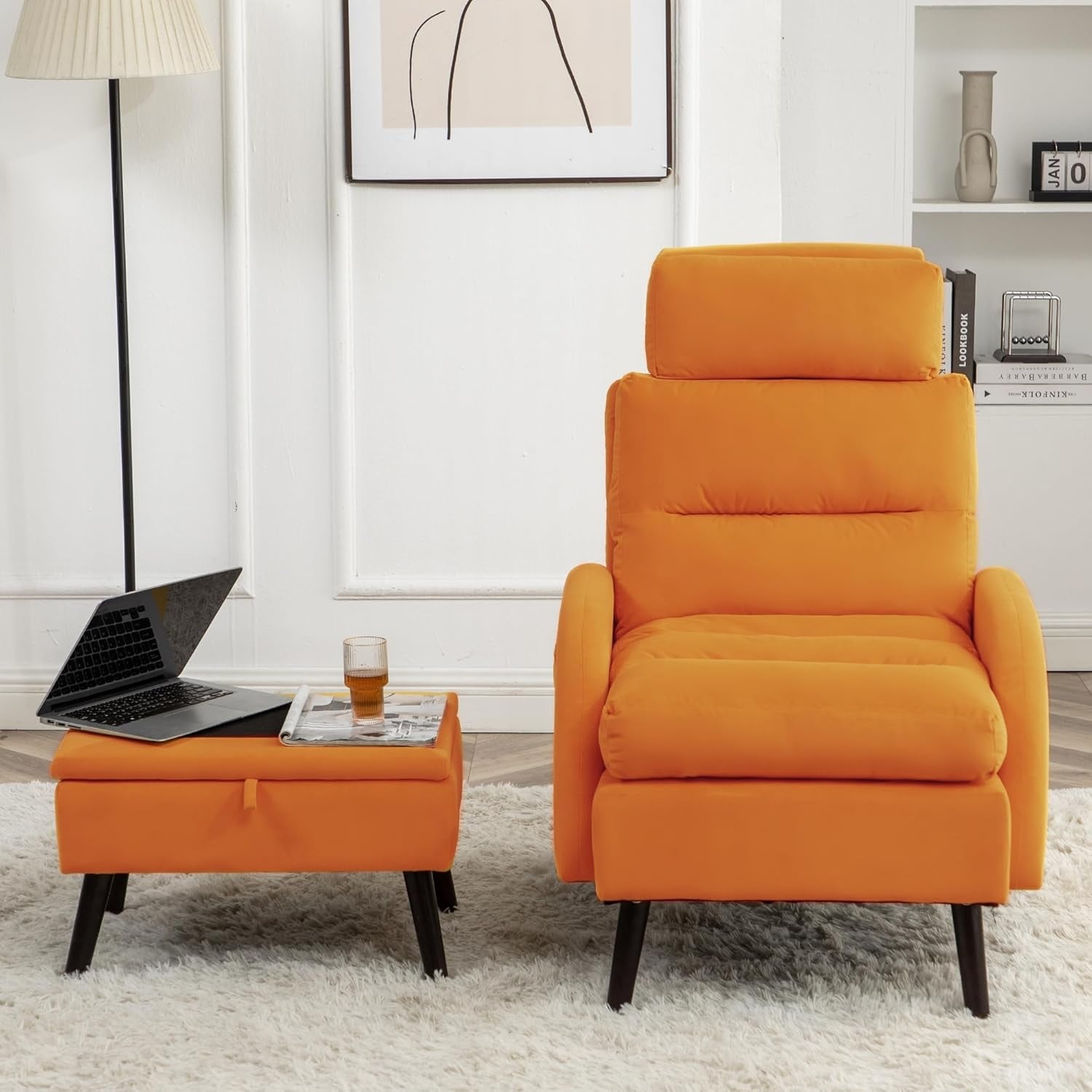 Poltrona lounge HOMYKA con schienale regolabile e pouf contenitore