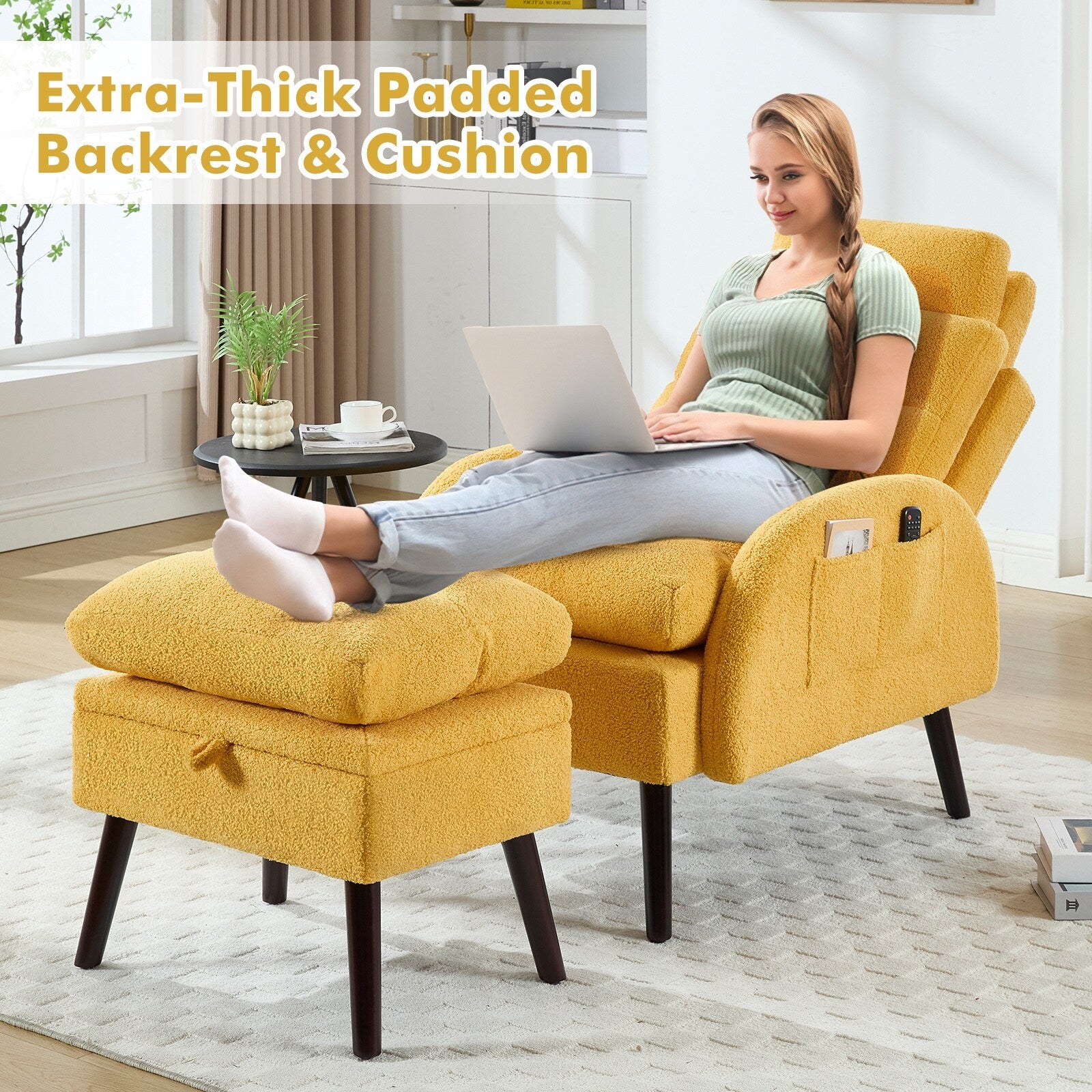 Poltrona lounge HOMYKA con schienale regolabile e pouf contenitore