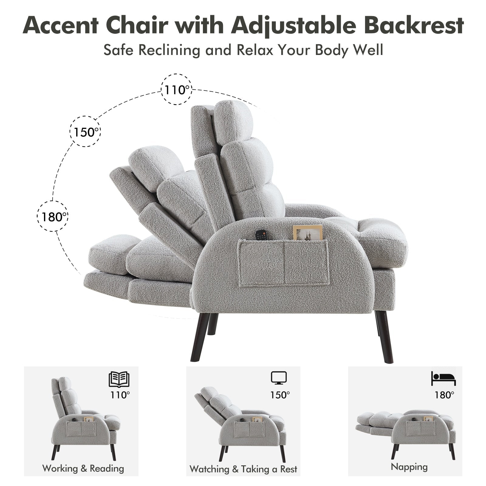Poltrona lounge HOMYKA con schienale regolabile e pouf contenitore