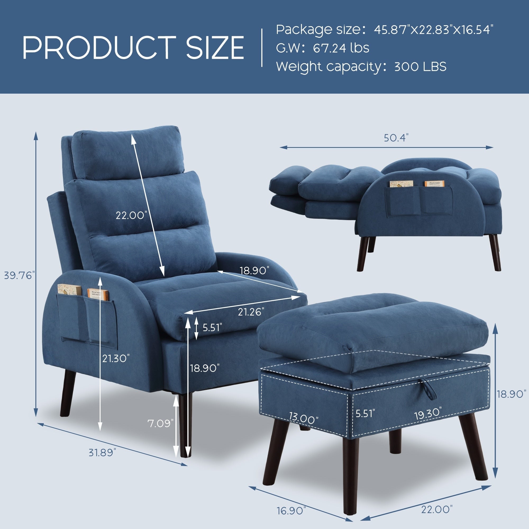 Poltrona lounge HOMYKA con schienale regolabile e pouf contenitore
