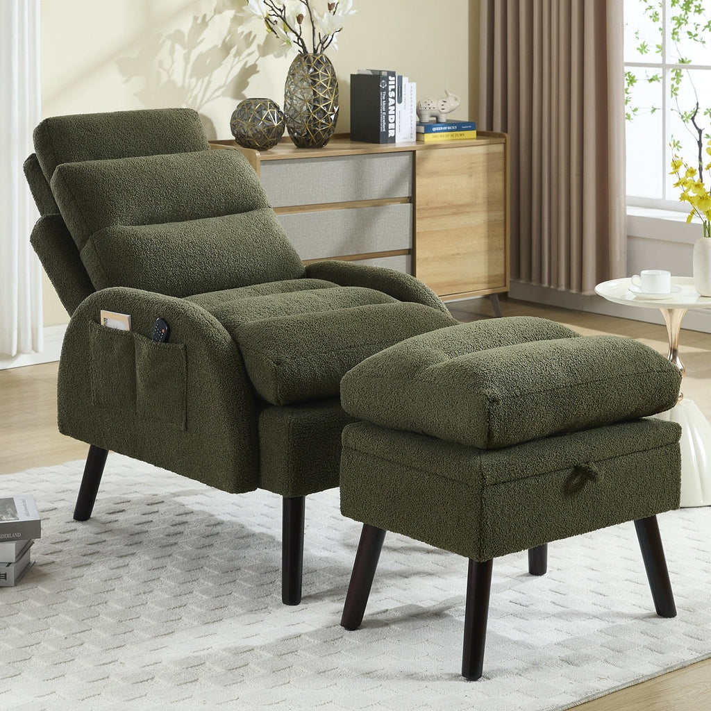 Poltrona lounge HOMYKA con schienale regolabile e pouf contenitore