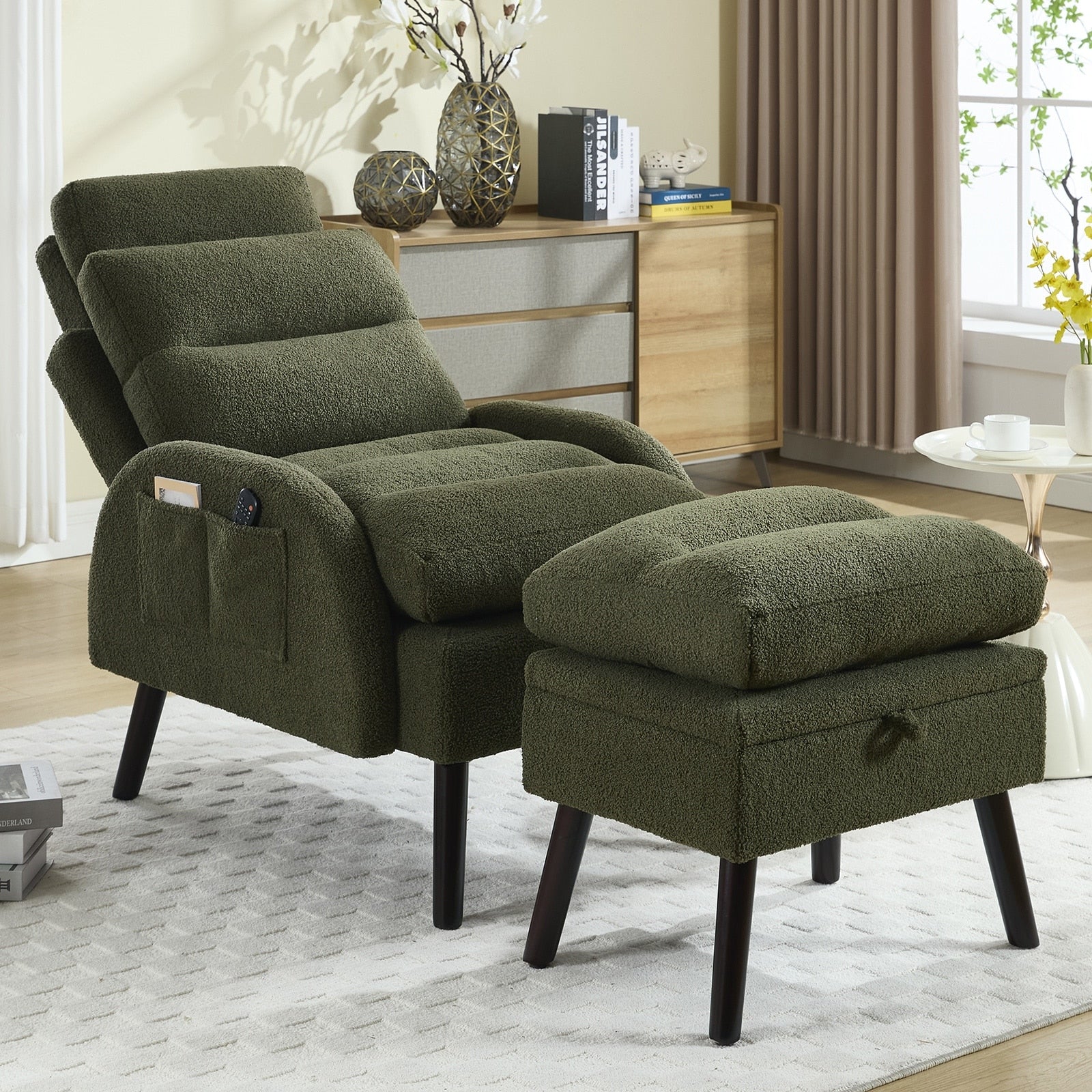 Poltrona lounge HOMYKA con schienale regolabile e pouf contenitore