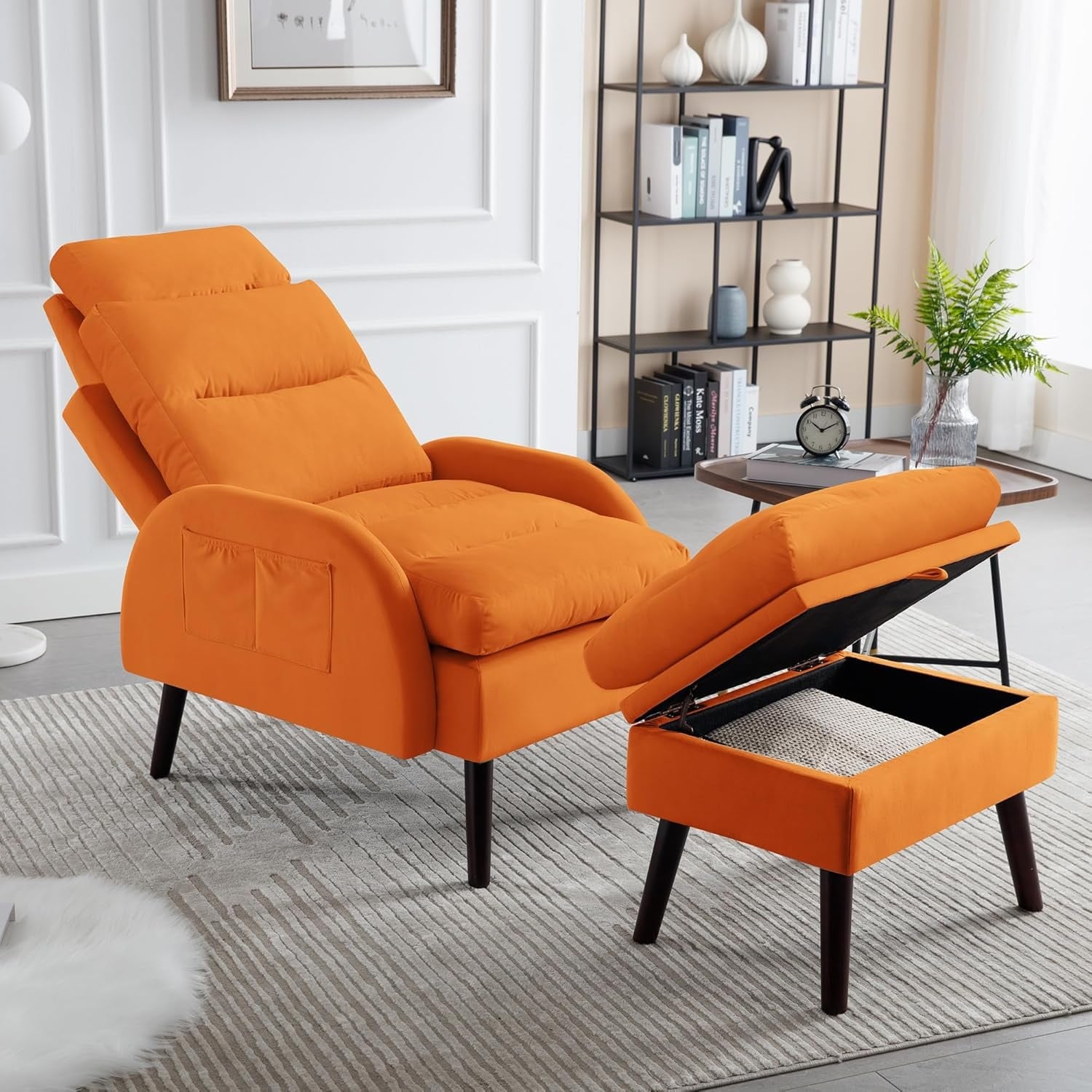 Poltrona lounge HOMYKA con schienale regolabile e pouf contenitore
