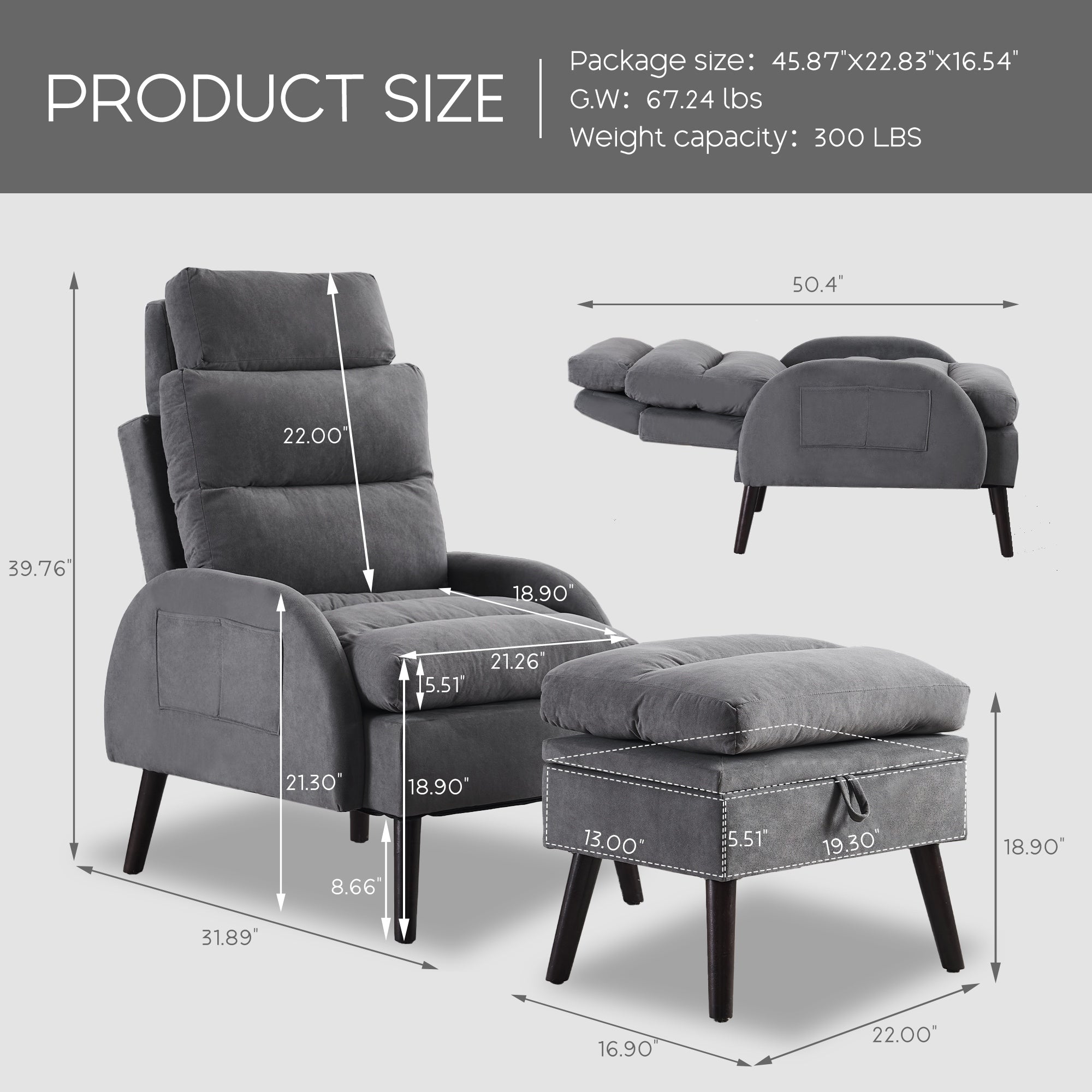 Poltrona lounge HOMYKA con schienale regolabile e pouf contenitore