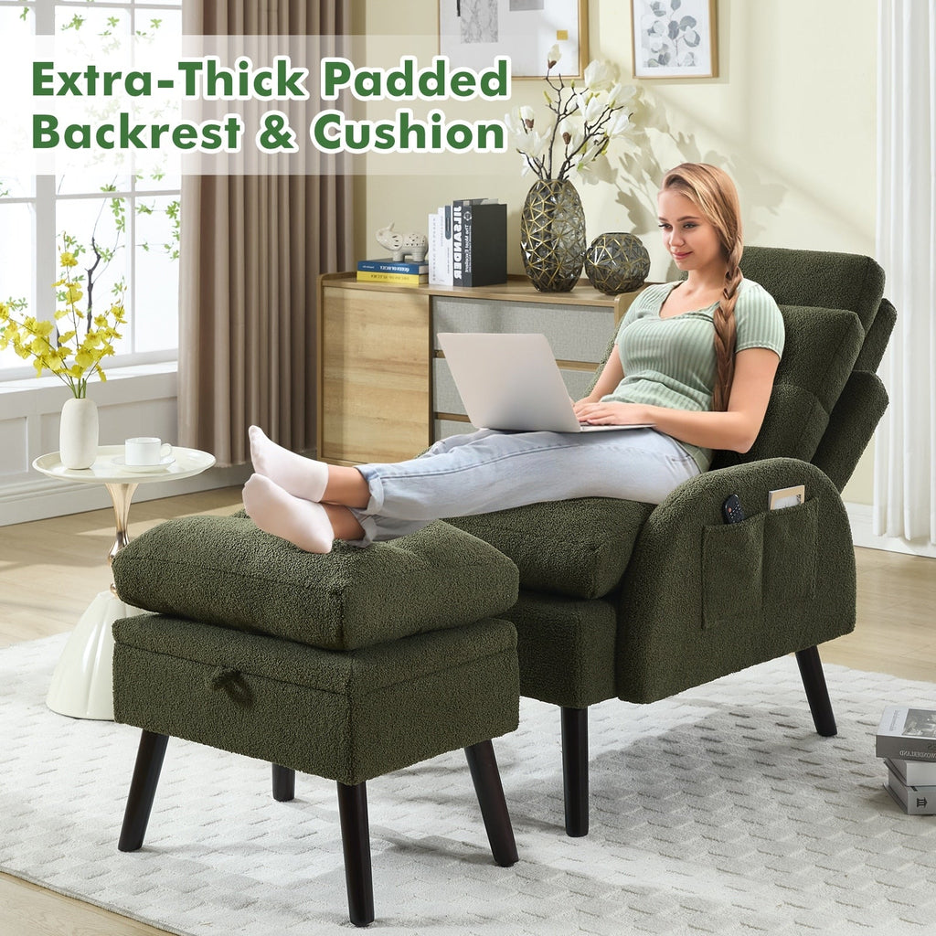 Poltrona lounge HOMYKA con schienale regolabile e pouf contenitore