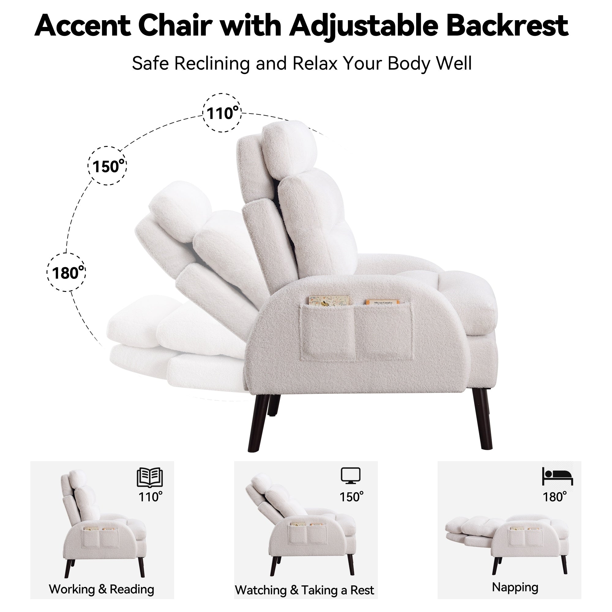 Poltrona lounge HOMYKA con schienale regolabile e pouf contenitore