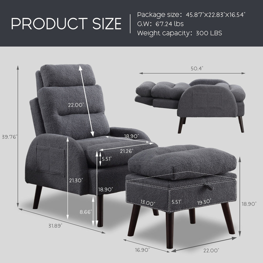 Poltrona lounge HOMYKA con schienale regolabile e pouf contenitore