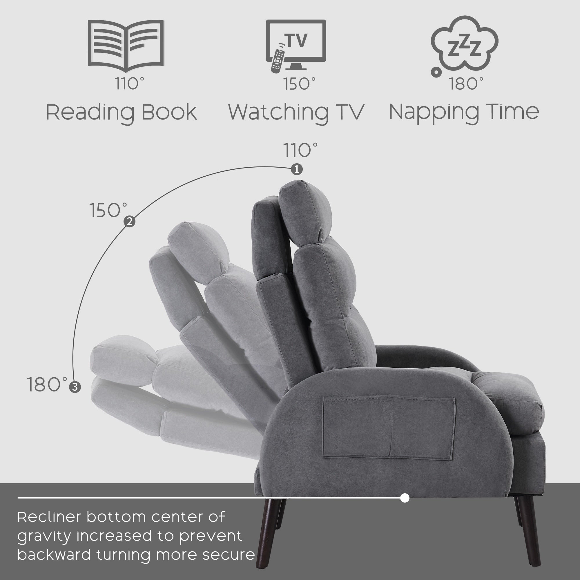 Poltrona lounge HOMYKA con schienale regolabile e pouf contenitore