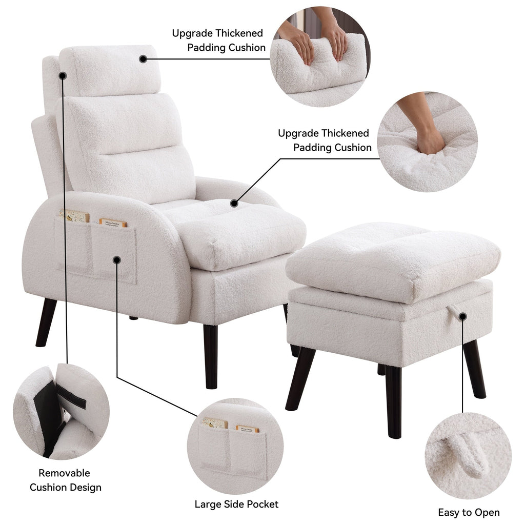 Poltrona lounge HOMYKA con schienale regolabile e pouf contenitore