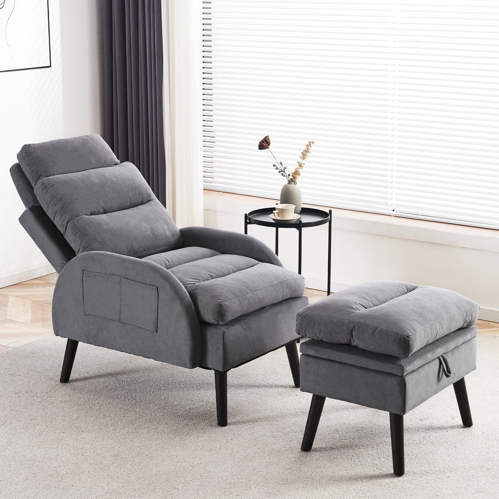Poltrona lounge HOMYKA con schienale regolabile e pouf contenitore