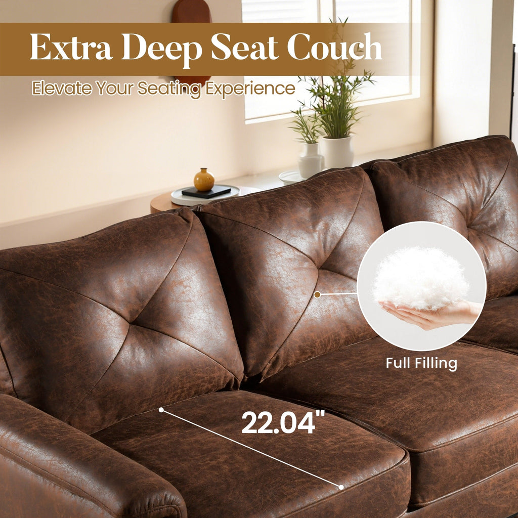 Divano imbottito HOOOWOOO Mid-Century a 3 posti con gambe in legno per soggiorno