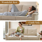 Divano imbottito HOOOWOOO Mid-Century a 3 posti con gambe in legno per soggiorno