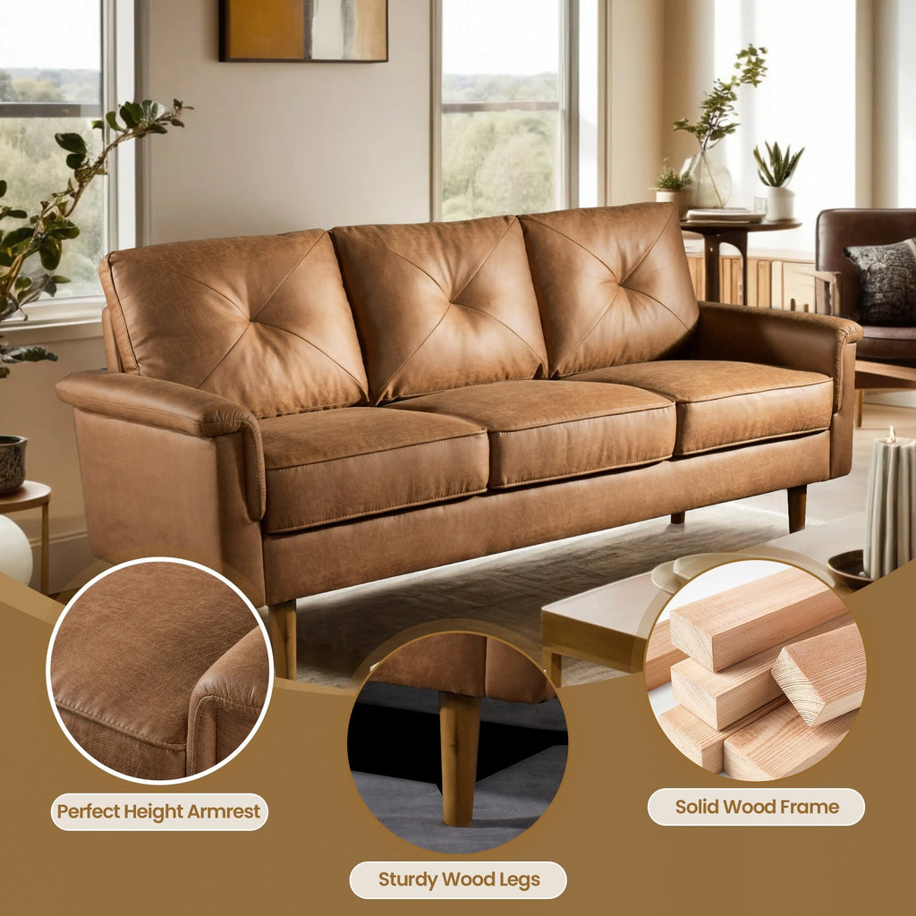Divano imbottito HOOOWOOO Mid-Century a 3 posti con gambe in legno per soggiorno