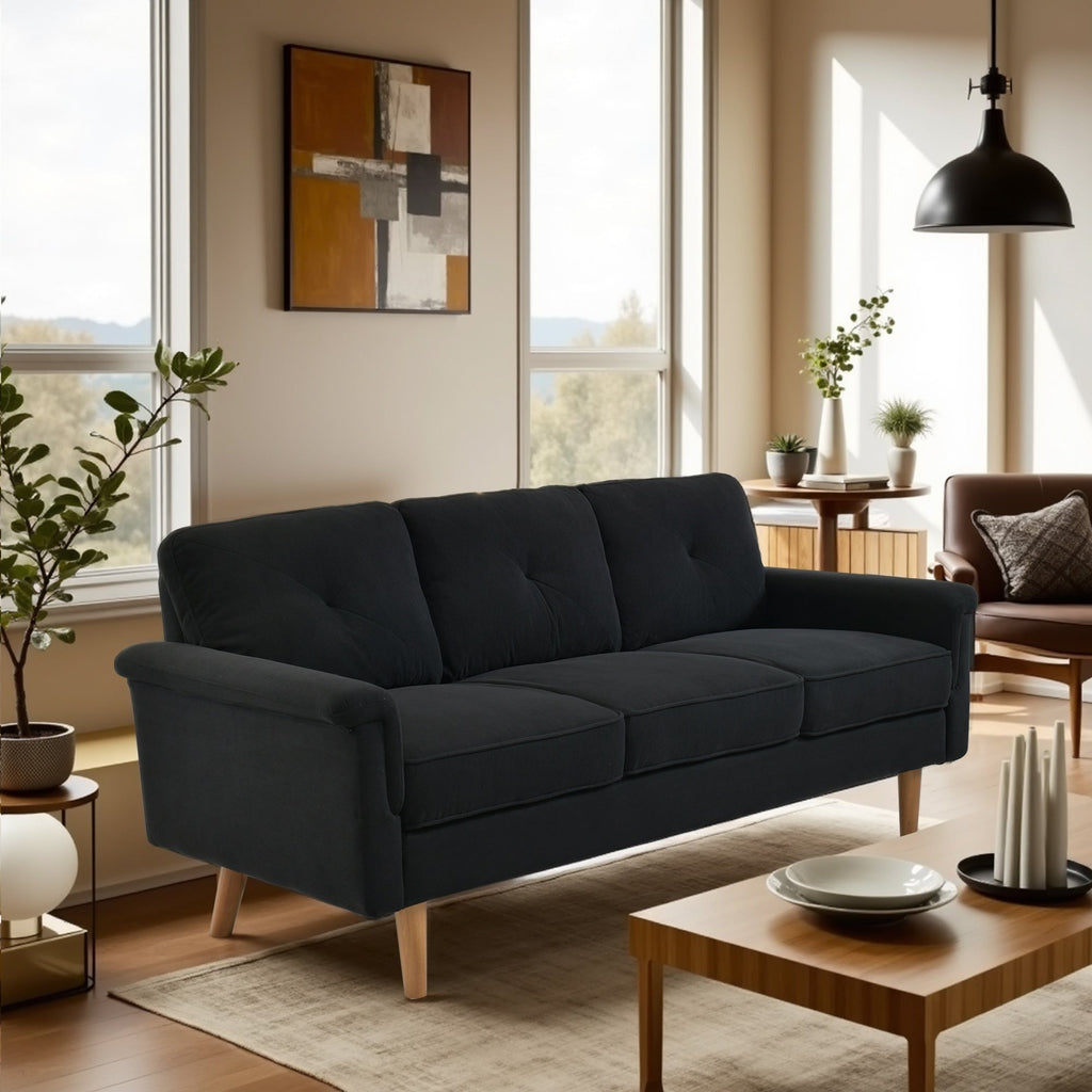 Divano imbottito HOOOWOOO Mid-Century a 3 posti con gambe in legno per soggiorno