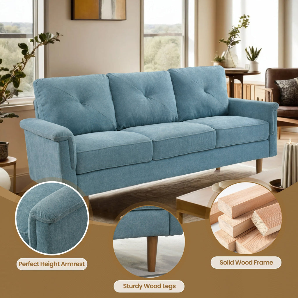 Divano imbottito HOOOWOOO Mid-Century a 3 posti con gambe in legno per soggiorno
