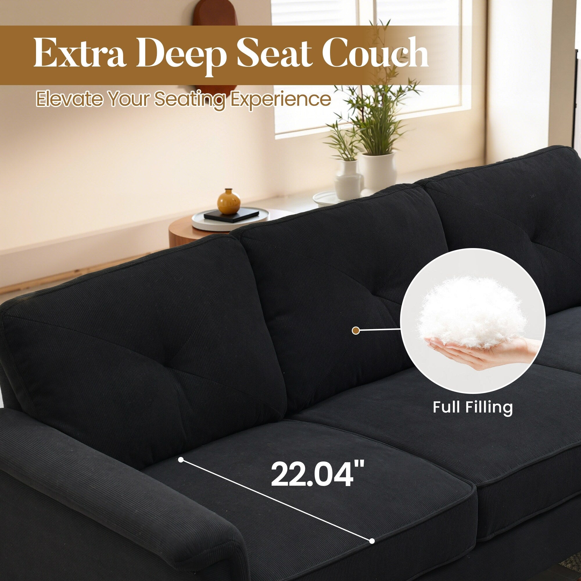 Divano imbottito HOOOWOOO Mid-Century a 3 posti con gambe in legno per soggiorno