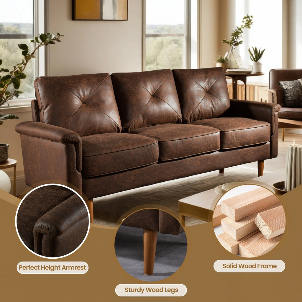 Divano imbottito HOOOWOOO Mid-Century a 3 posti con gambe in legno per soggiorno