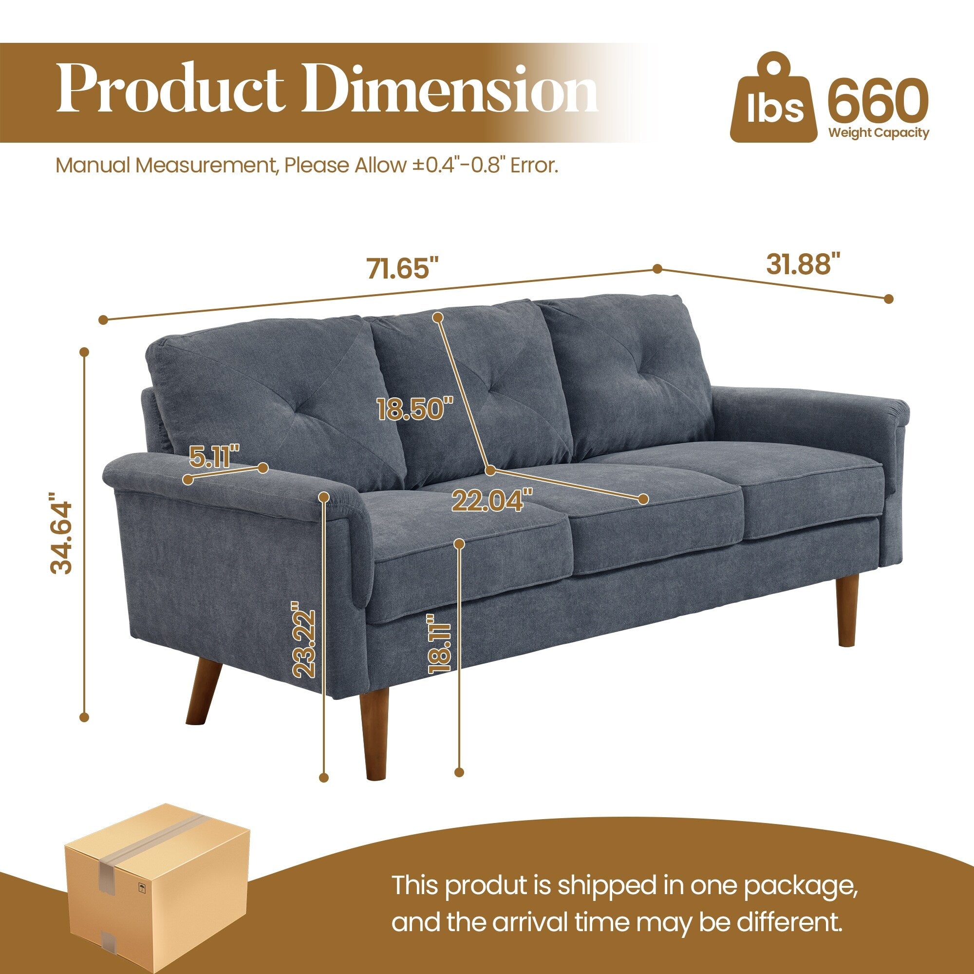 Divano imbottito HOOOWOOO Mid-Century a 3 posti con gambe in legno per soggiorno