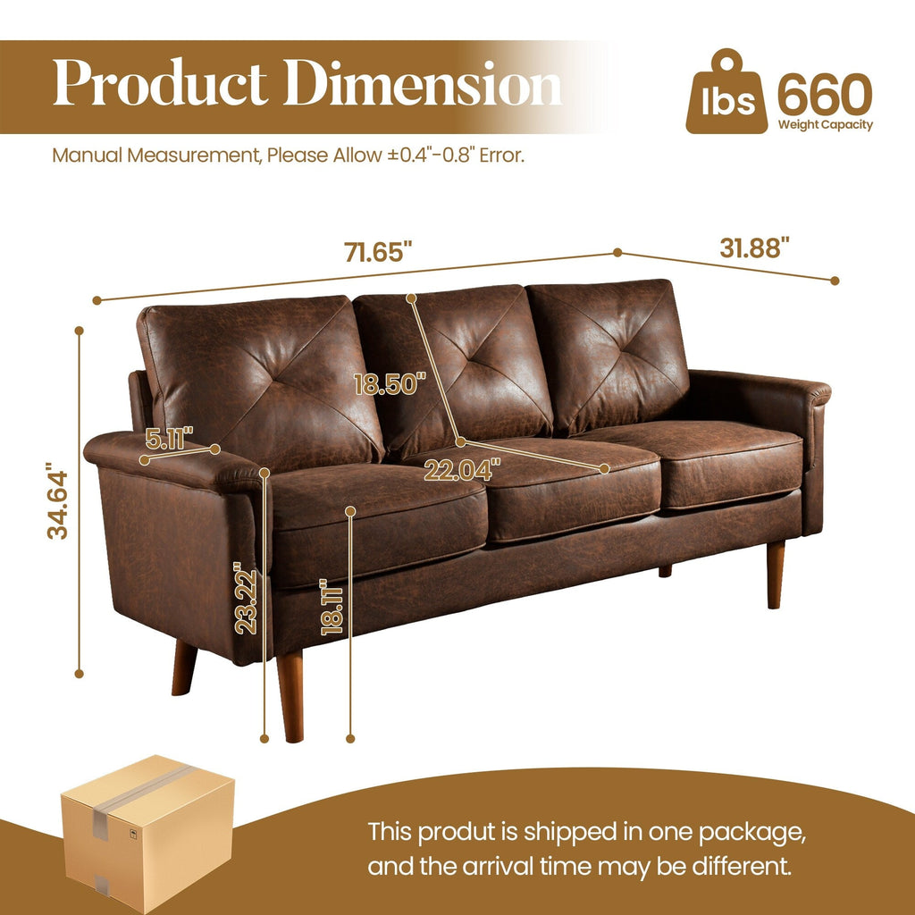 Divano imbottito HOOOWOOO Mid-Century a 3 posti con gambe in legno per soggiorno