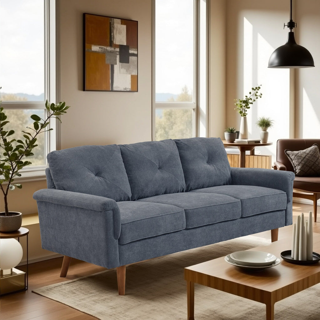 Divano imbottito HOOOWOOO Mid-Century a 3 posti con gambe in legno per soggiorno