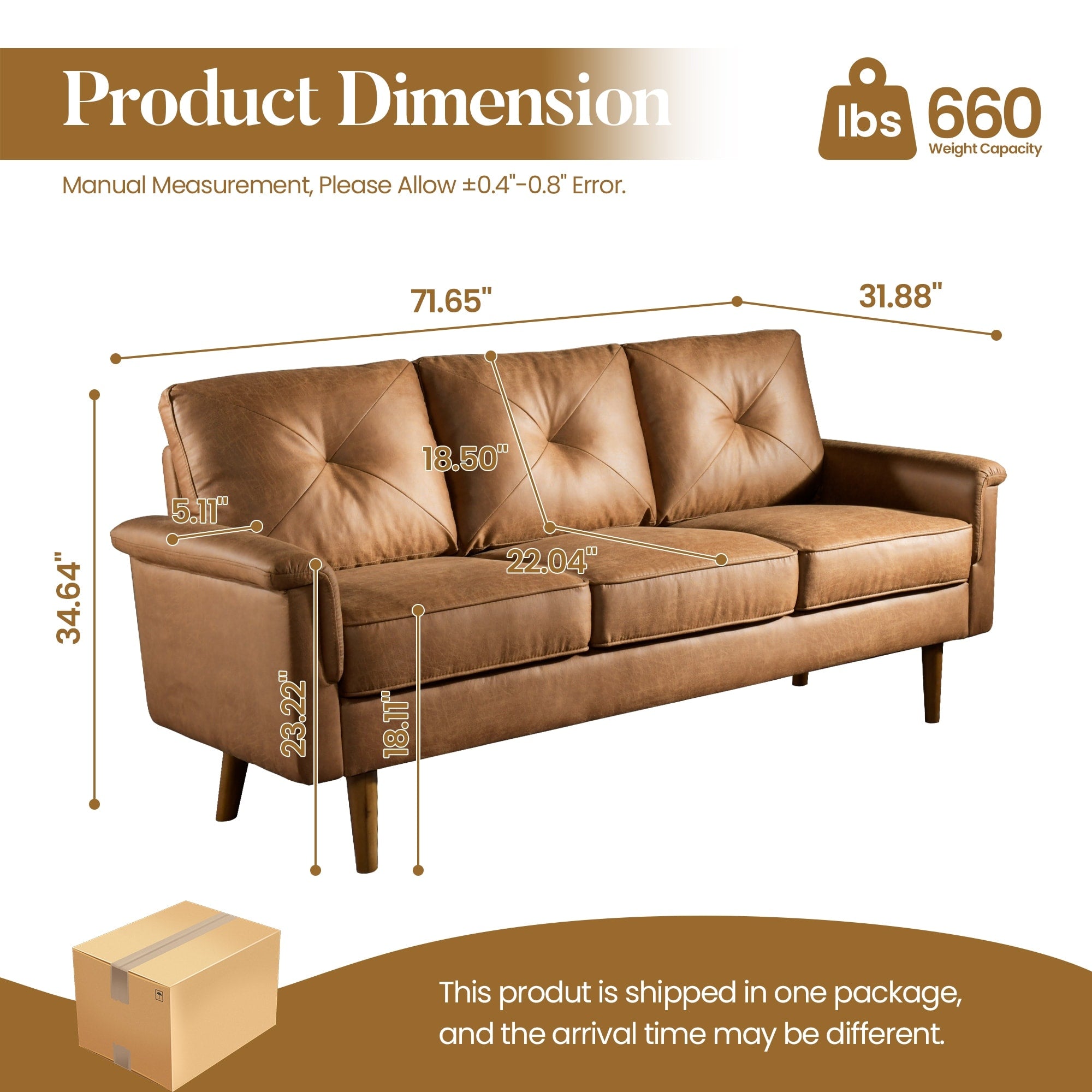 Divano imbottito HOOOWOOO Mid-Century a 3 posti con gambe in legno per soggiorno