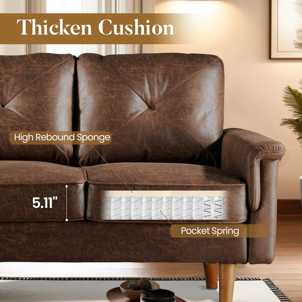 Divano imbottito HOOOWOOO Mid-Century a 3 posti con gambe in legno per soggiorno