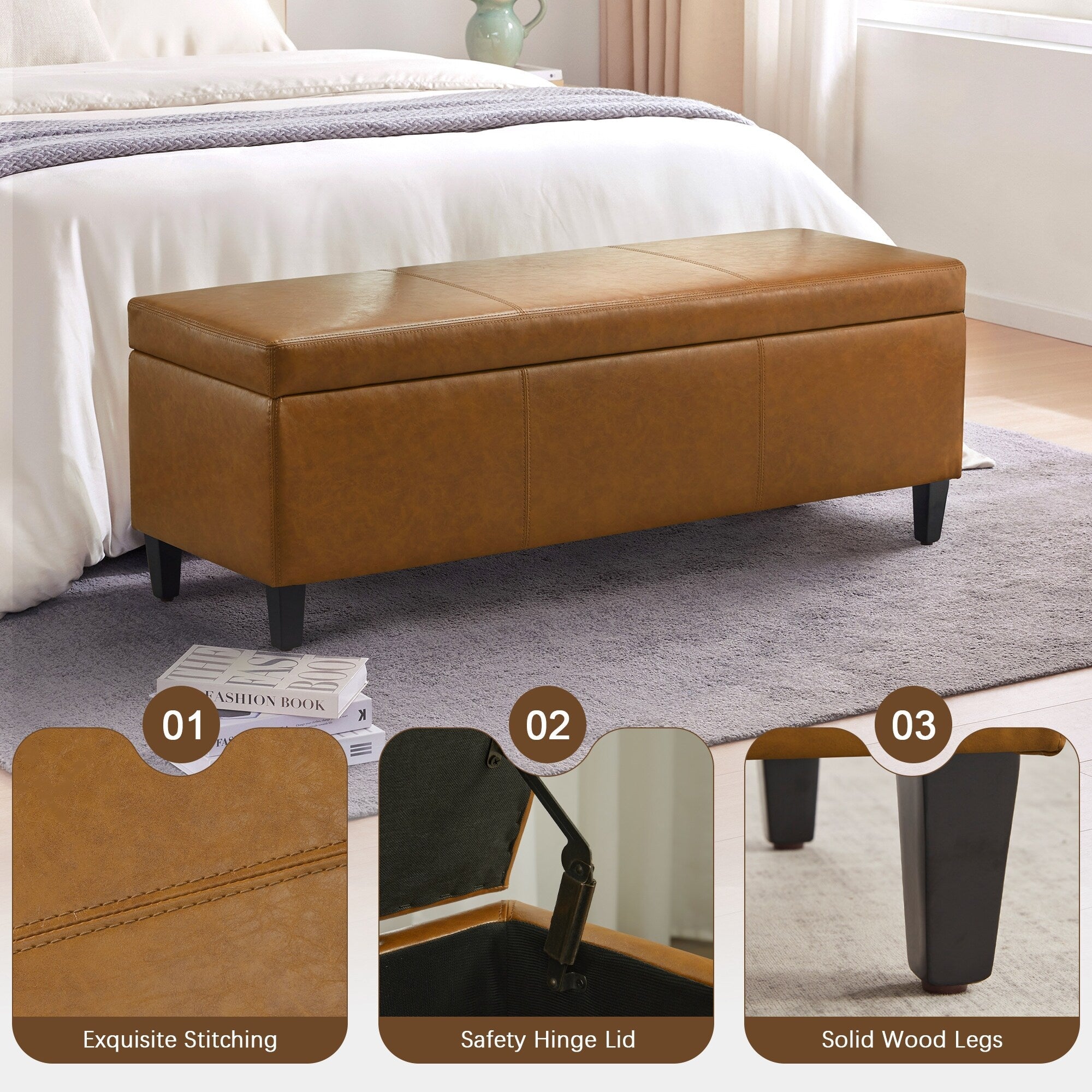 Pouf contenitore rettangolare imbottito 50,3 x 17,50 x 18 in similpelle