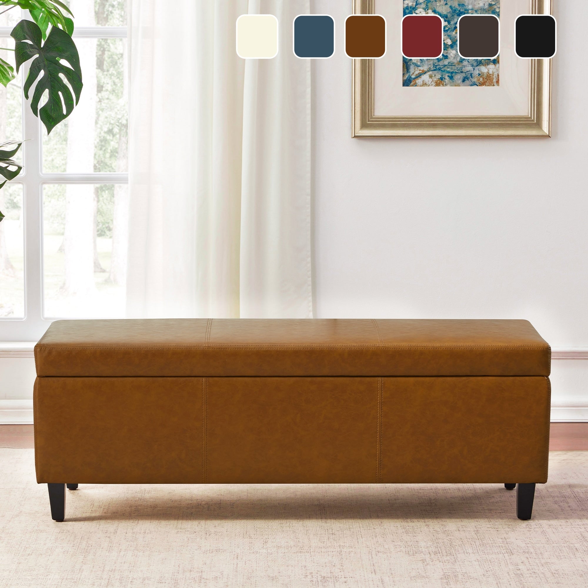Pouf contenitore rettangolare imbottito 50,3 x 17,50 x 18 in similpelle