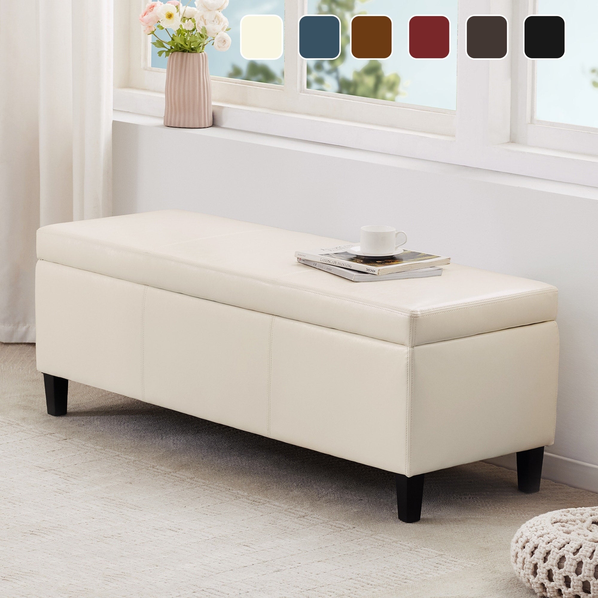 Pouf contenitore rettangolare imbottito 50,3 x 17,50 x 18 in similpelle