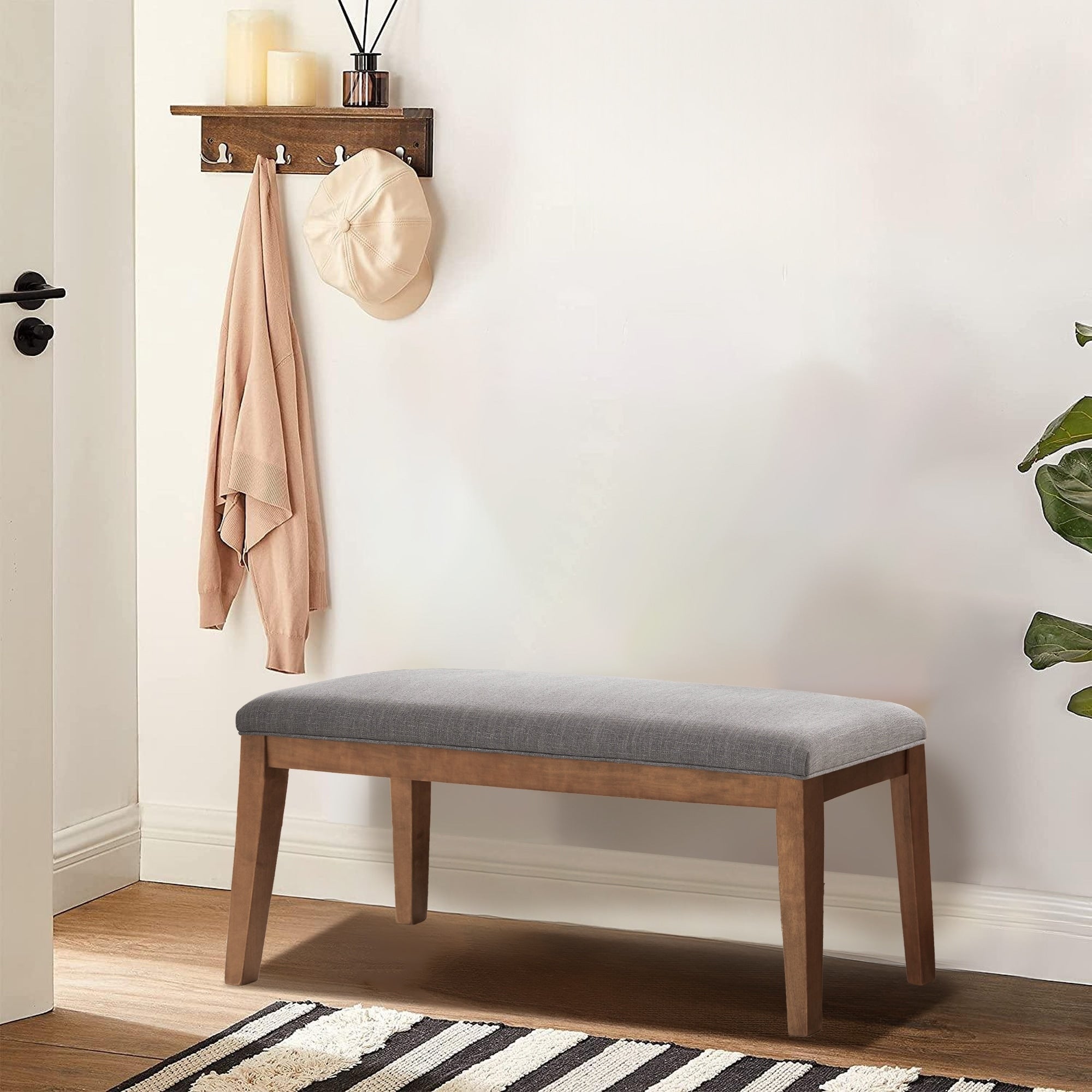 Panca da ingresso imbottita in tessuto, panca da camera da letto per la parte inferiore del letto beige, in legno massello da 44 pollici
