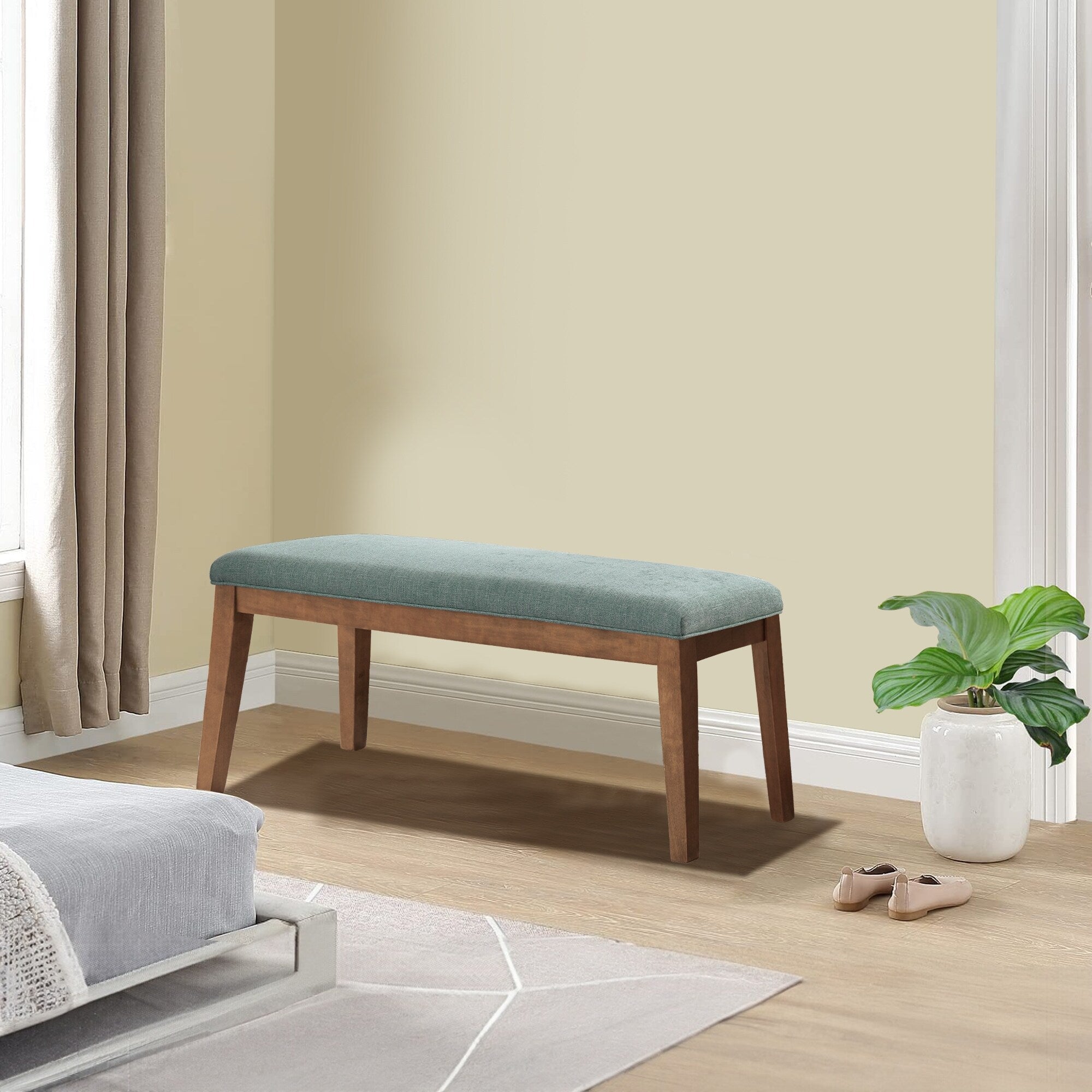 Panca da ingresso imbottita in tessuto, panca da camera da letto per la parte inferiore del letto beige, in legno massello da 44 pollici