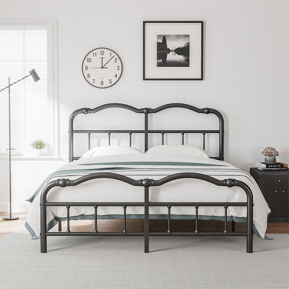 Telaio per letto in metallo resistente da 14 pollici con stile vintage, supporta fino a 2500 libbre, facile da montare e senza cigolii