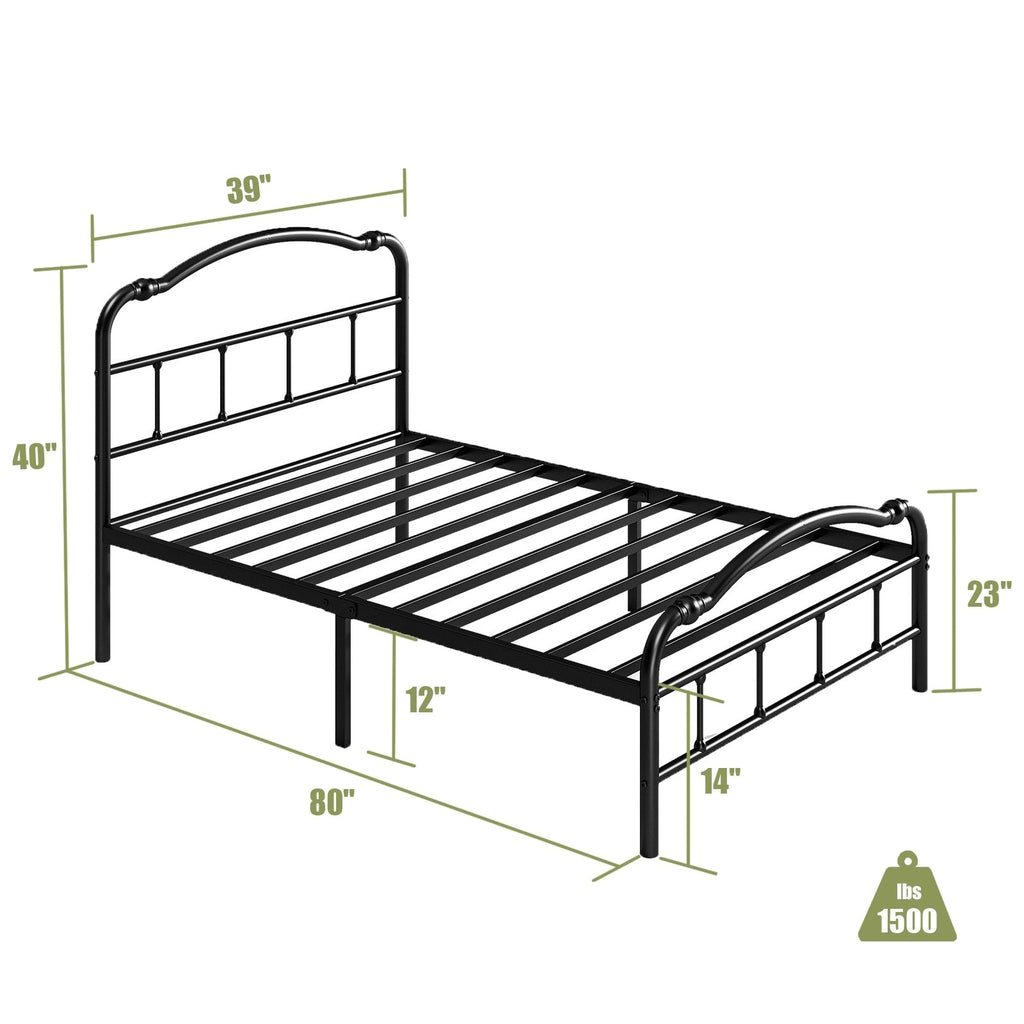 Telaio per letto in metallo resistente da 14 pollici con stile vintage, supporta fino a 2500 libbre, facile da montare e senza cigolii