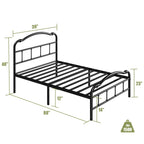 Telaio per letto in metallo resistente da 14 pollici con stile vintage, supporta fino a 2500 libbre, facile da montare e senza cigolii
