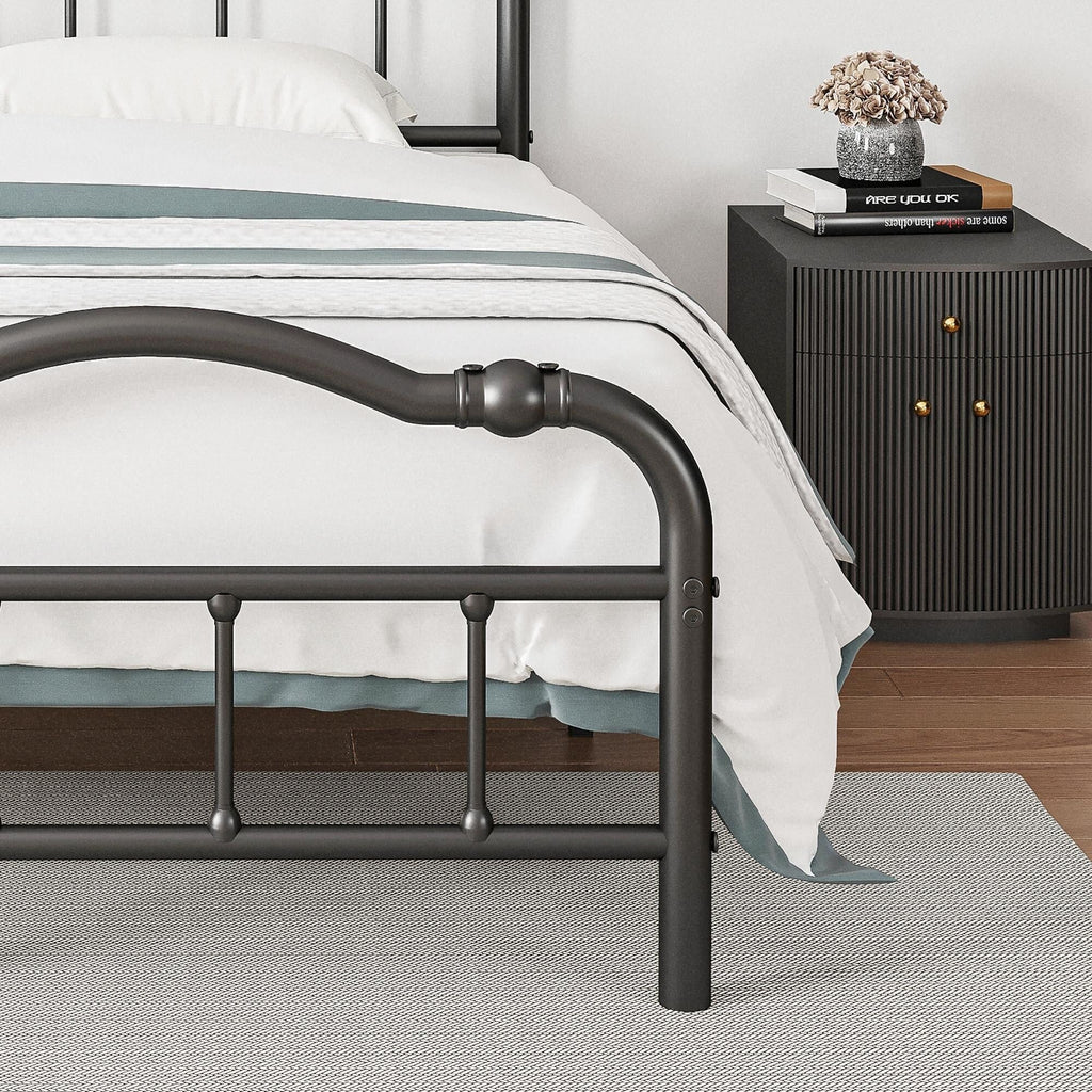 Telaio per letto in metallo resistente da 14 pollici con stile vintage, supporta fino a 2500 libbre, facile da montare e senza cigolii