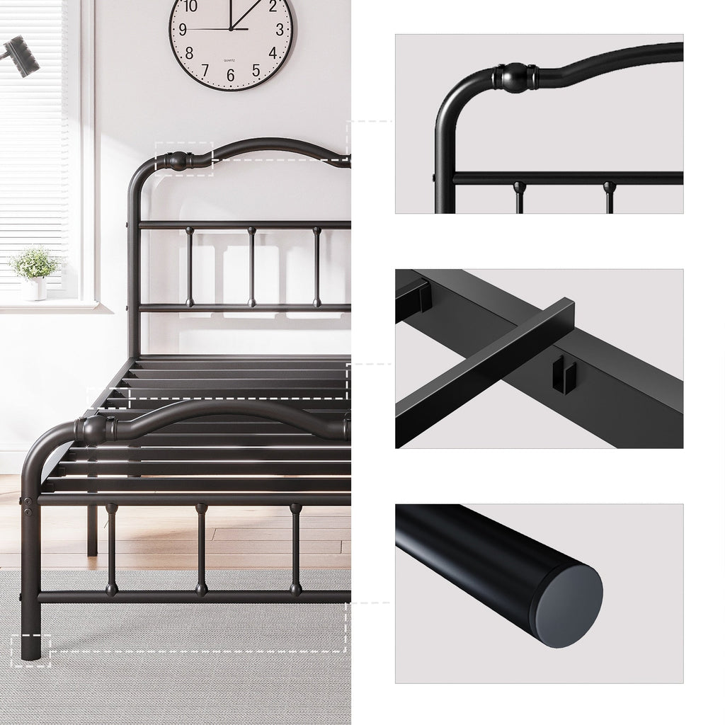 Telaio per letto in metallo resistente da 14 pollici con stile vintage, supporta fino a 2500 libbre, facile da montare e senza cigolii