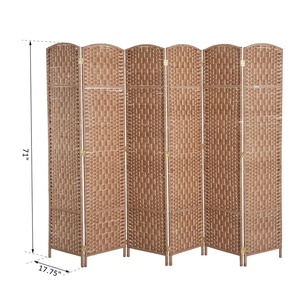 HomCom - Schermo divisorio per la privacy a sei pannelli in vimini intrecciato alto 6 piedi - Legno biondo naturale