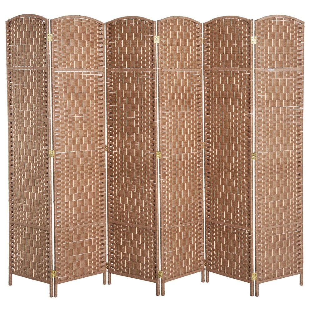 HomCom - Schermo divisorio per la privacy a sei pannelli in vimini intrecciato alto 6 piedi - Legno biondo naturale