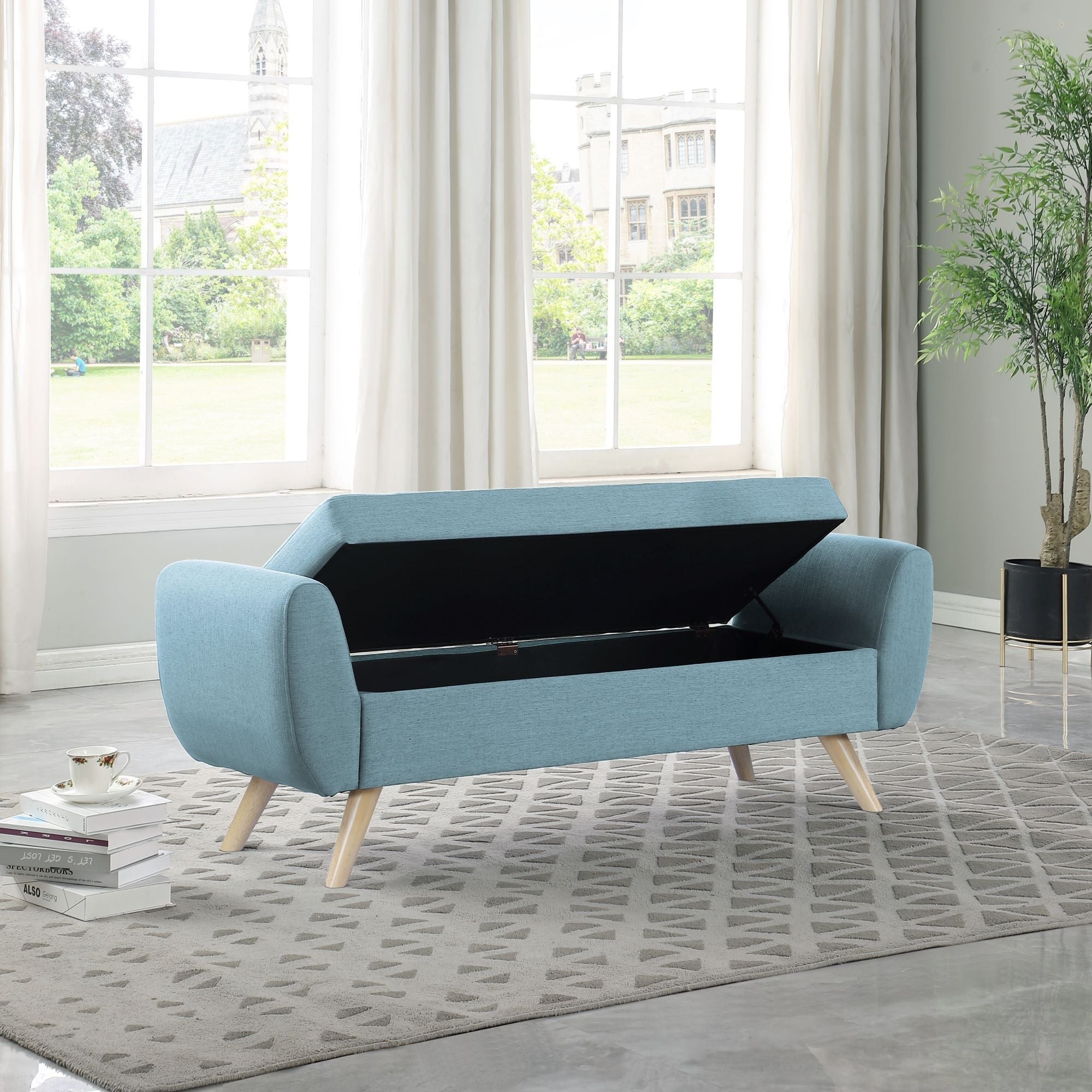 Panca contenitore moderna Sherpa HomePop con gambe in legno