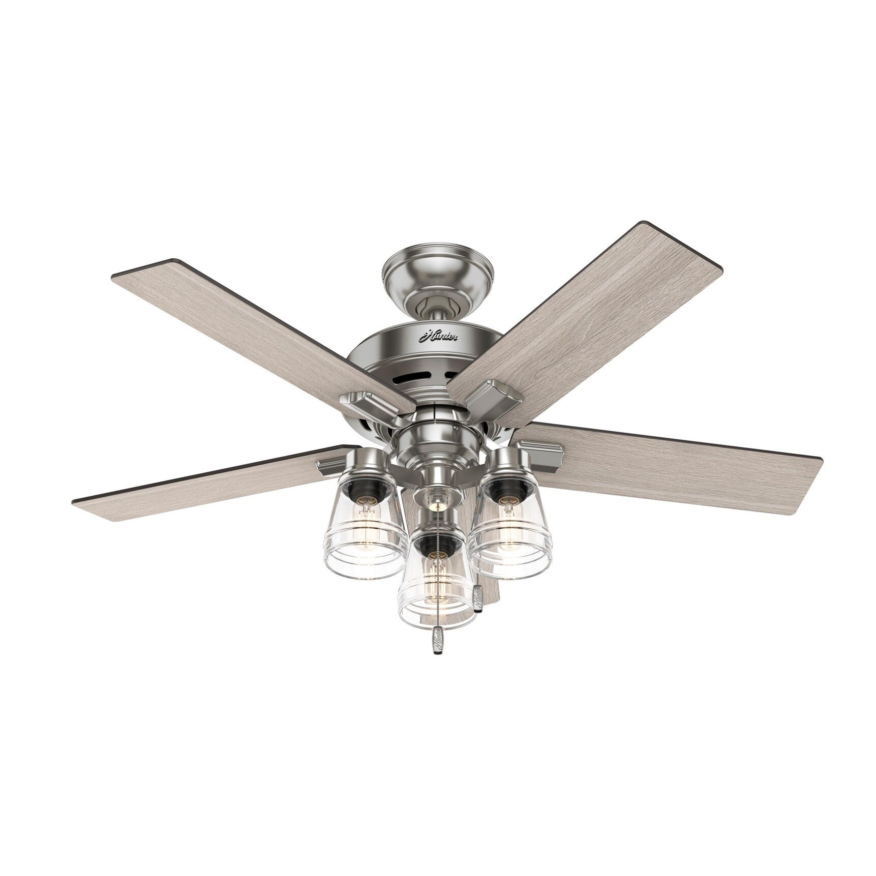 Ventilatore da soffitto Hunter 44 Altidore in nichel spazzolato con kit di luci a LED, catena di trazione - Stile rustico, rustico, di transizione