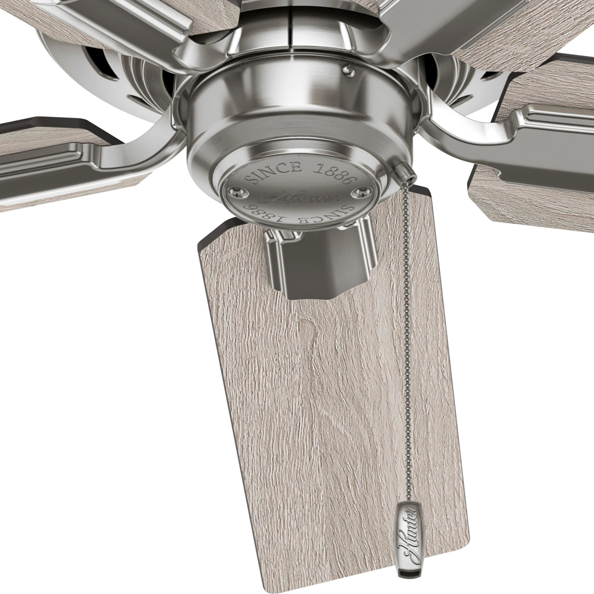 Ventilatore da soffitto Hunter 44 Altidore in nichel spazzolato con kit di luci a LED, catena di trazione - Stile rustico, rustico, di transizione