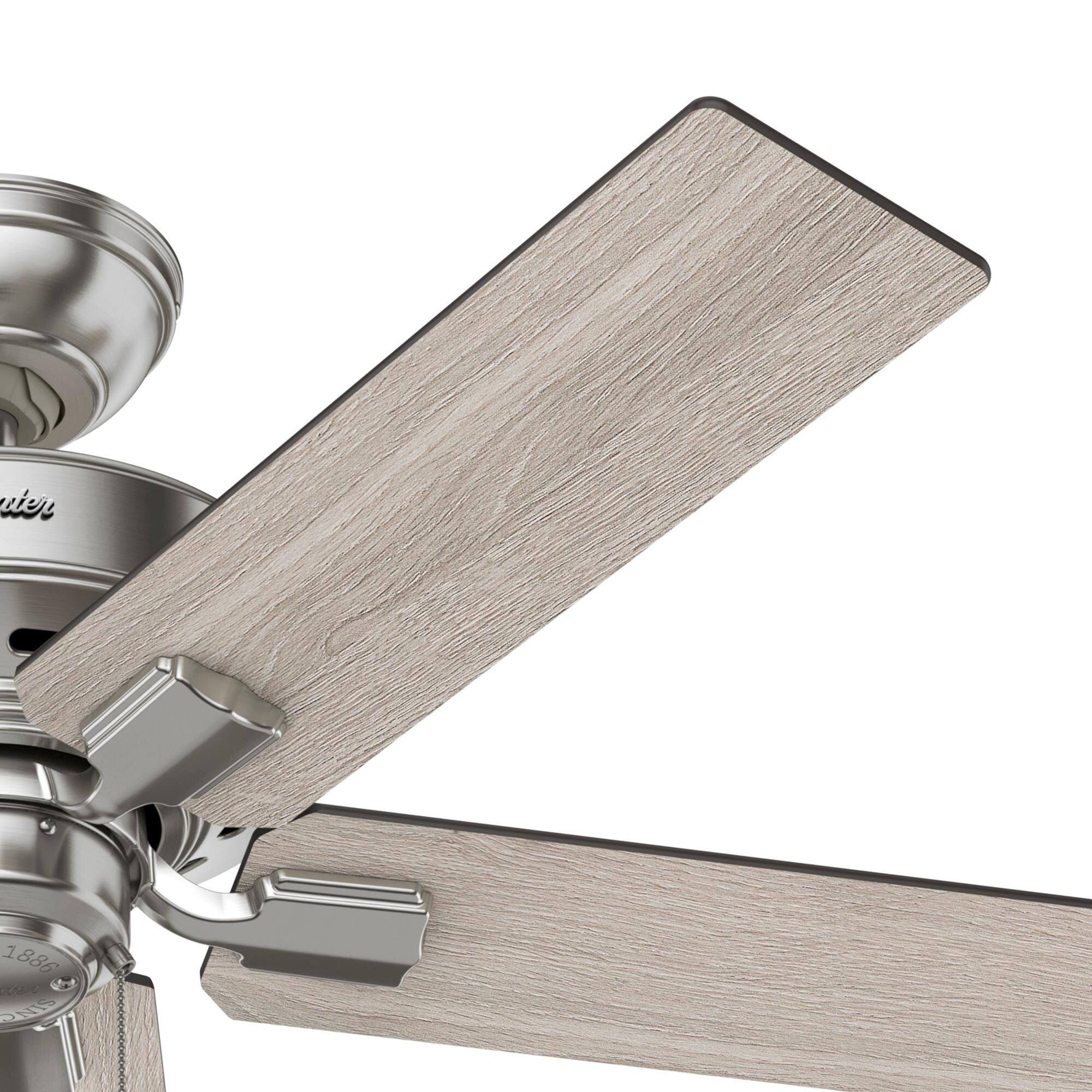 Ventilatore da soffitto Hunter 44 Altidore in nichel spazzolato con kit di luci a LED, catena di trazione - Stile rustico, rustico, di transizione